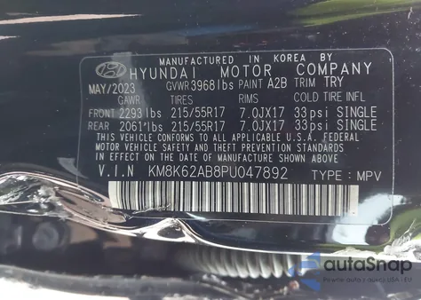 2023 Hyundai Kona Sel from USA, damaged, VIN KM8K62AB8PU047892